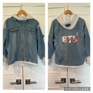 BTS Bangton Boys Unisex Denim Distressed Hooded Jacket  with Patches Size Medium
